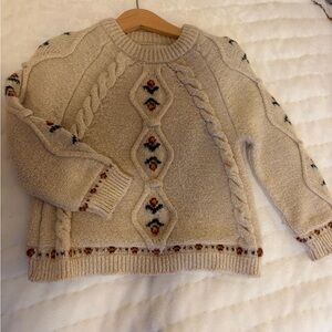 Zara Cream Cable-Knit Sweater with Floral Embroidery